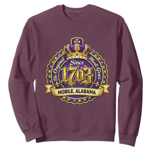 The Original Mardi Gras Mobile Alabama Since 1703 Sweatshirt TS11 Maroon Print Your Wear