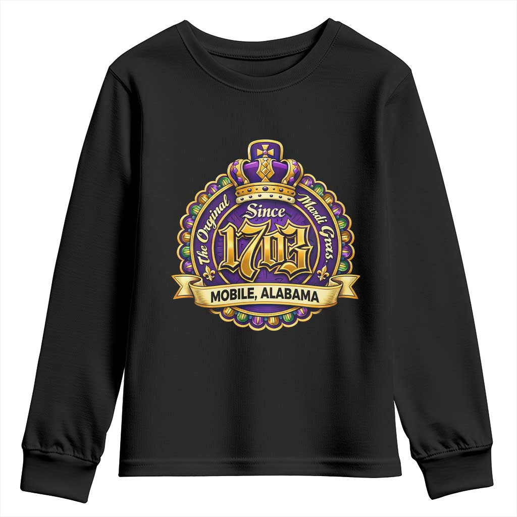 The Original Mardi Gras Mobile Alabama Since 1703 Youth Sweatshirt TS11 Black Print Your Wear