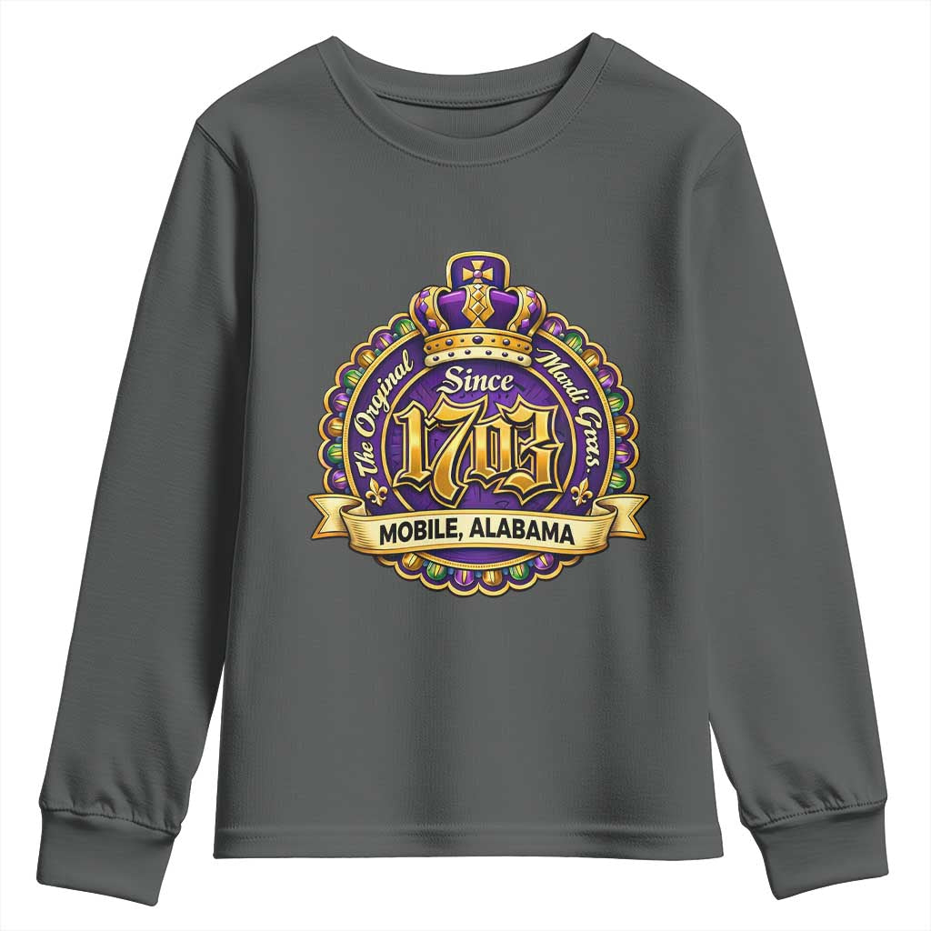 The Original Mardi Gras Mobile Alabama Since 1703 Youth Sweatshirt TS11 Dark Heather Print Your Wear