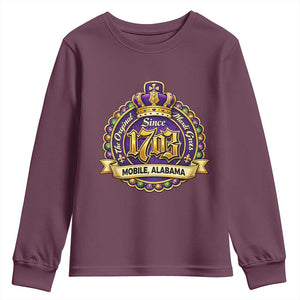The Original Mardi Gras Mobile Alabama Since 1703 Youth Sweatshirt TS11 Maroon Print Your Wear