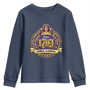 The Original Mardi Gras Mobile Alabama Since 1703 Youth Sweatshirt TS11 Navy Print Your Wear