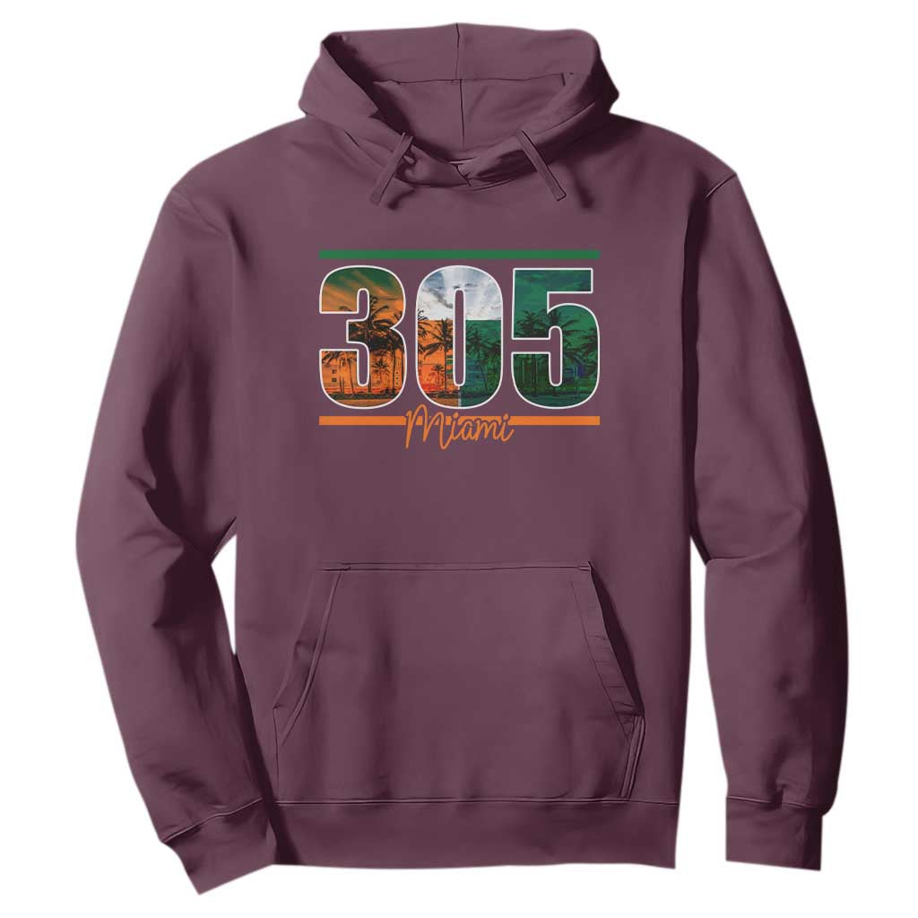 305 Miami Hoodie Area Code Florida FL Vintage Palm Trees TS11 Maroon Print Your Wear