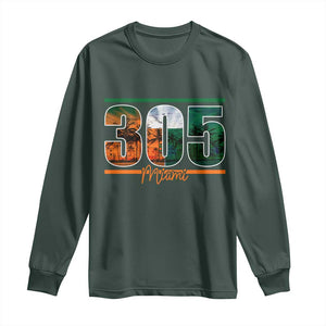 305 Miami Long Sleeve Shirt Area Code Florida FL Vintage Palm Trees TS11 Dark Forest Green Print Your Wear