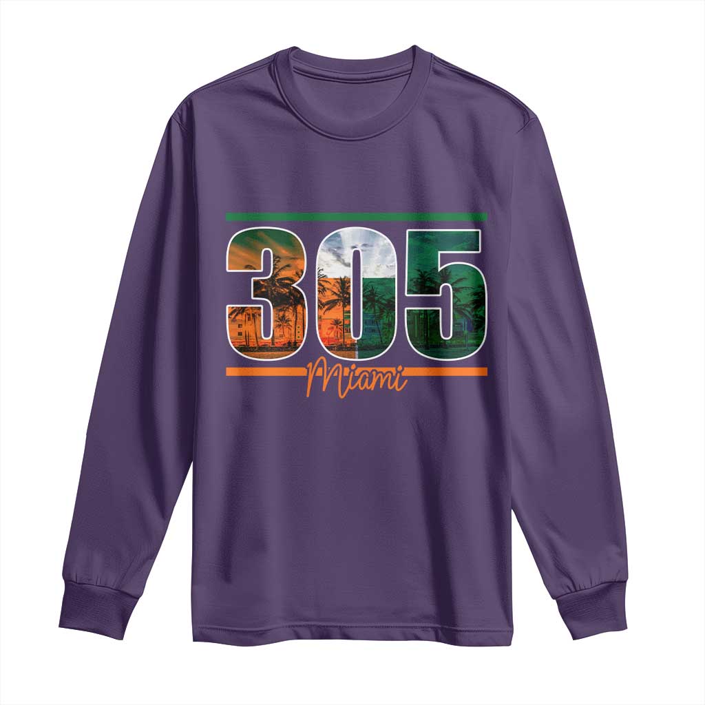 305 Miami Long Sleeve Shirt Area Code Florida FL Vintage Palm Trees TS11 Purple Print Your Wear