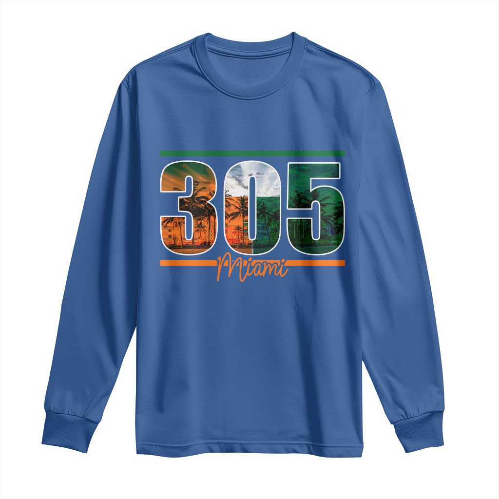 305 Miami Long Sleeve Shirt Area Code Florida FL Vintage Palm Trees TS11 Royal Blue Print Your Wear