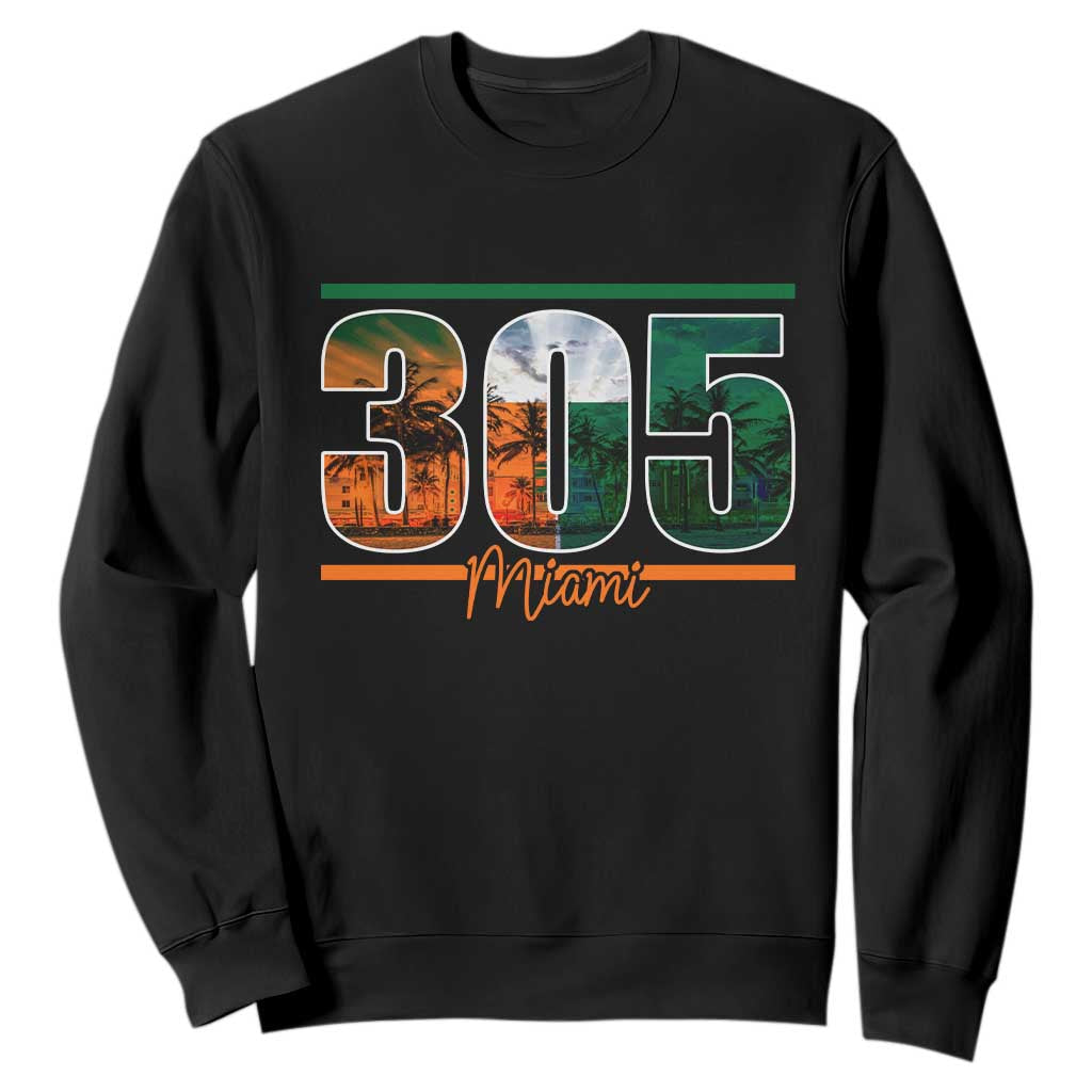 305 Miami Sweatshirt Area Code Florida FL Vintage Palm Trees TS11 Black Print Your Wear