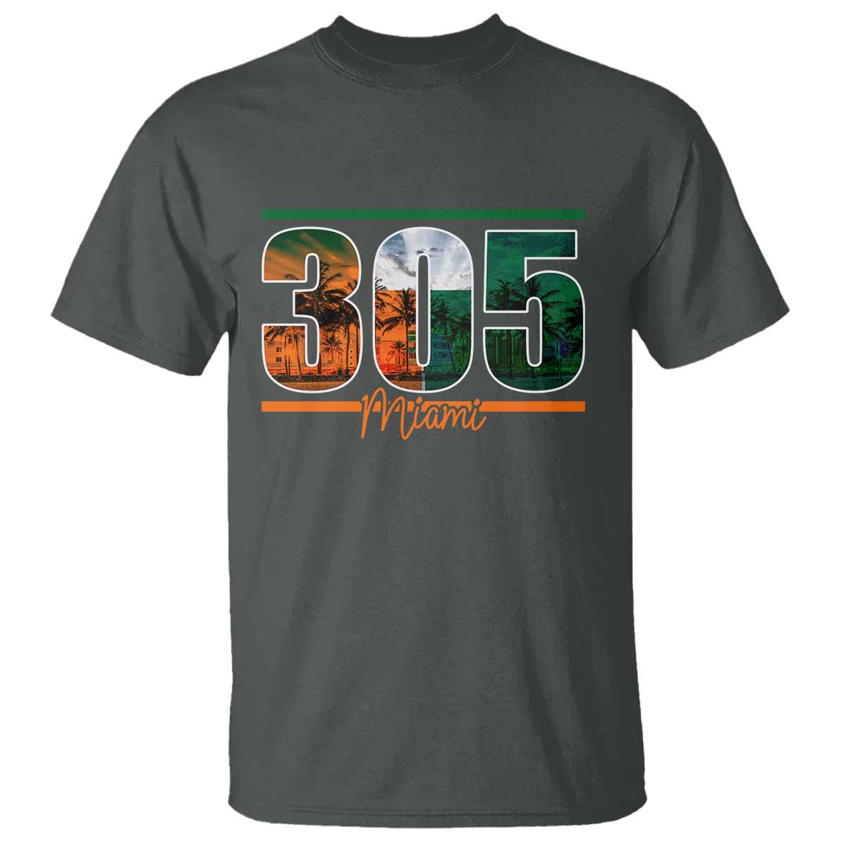 305 Miami T Shirt Area Code Florida FL Vintage Palm Trees TS11 Dark Heather Print Your Wear