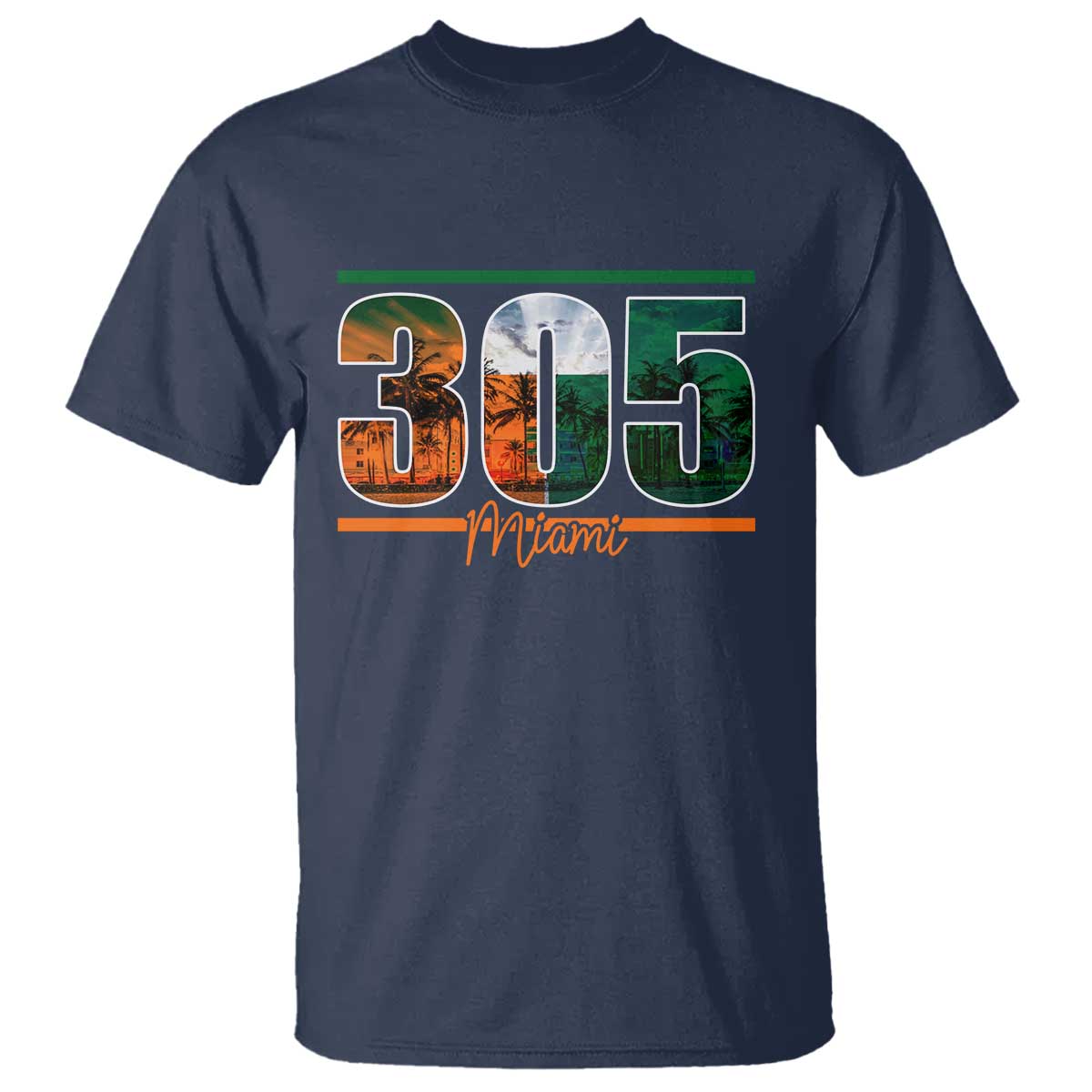 305 Miami T Shirt Area Code Florida FL Vintage Palm Trees TS11 Navy Print Your Wear