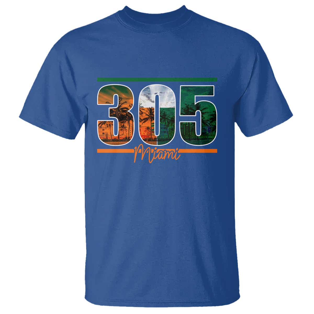 305 Miami T Shirt Area Code Florida FL Vintage Palm Trees TS11 Royal Blue Print Your Wear