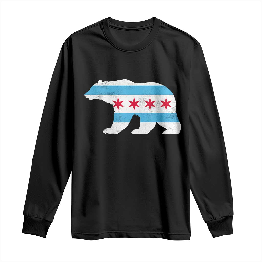 Vintage Chicago Flag Illinois State Bear Lover Long Sleeve Shirt TS11 Black Print Your Wear