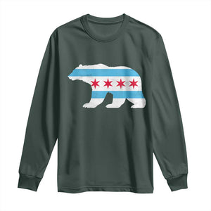 Vintage Chicago Flag Illinois State Bear Lover Long Sleeve Shirt TS11 Dark Forest Green Print Your Wear