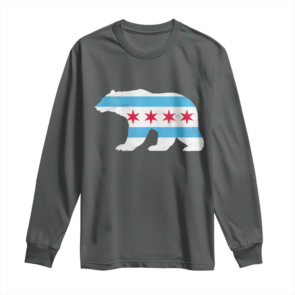Vintage Chicago Flag Illinois State Bear Lover Long Sleeve Shirt TS11 Dark Heather Print Your Wear