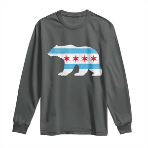 Vintage Chicago Flag Illinois State Bear Lover Long Sleeve Shirt TS11 Dark Heather Print Your Wear