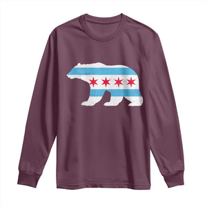 Vintage Chicago Flag Illinois State Bear Lover Long Sleeve Shirt TS11 Maroon Print Your Wear