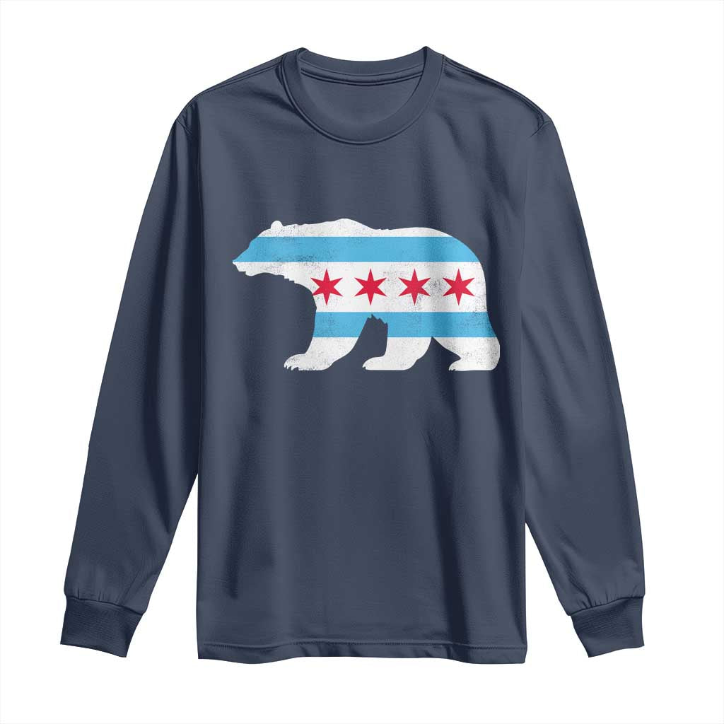 Vintage Chicago Flag Illinois State Bear Lover Long Sleeve Shirt TS11 Navy Print Your Wear