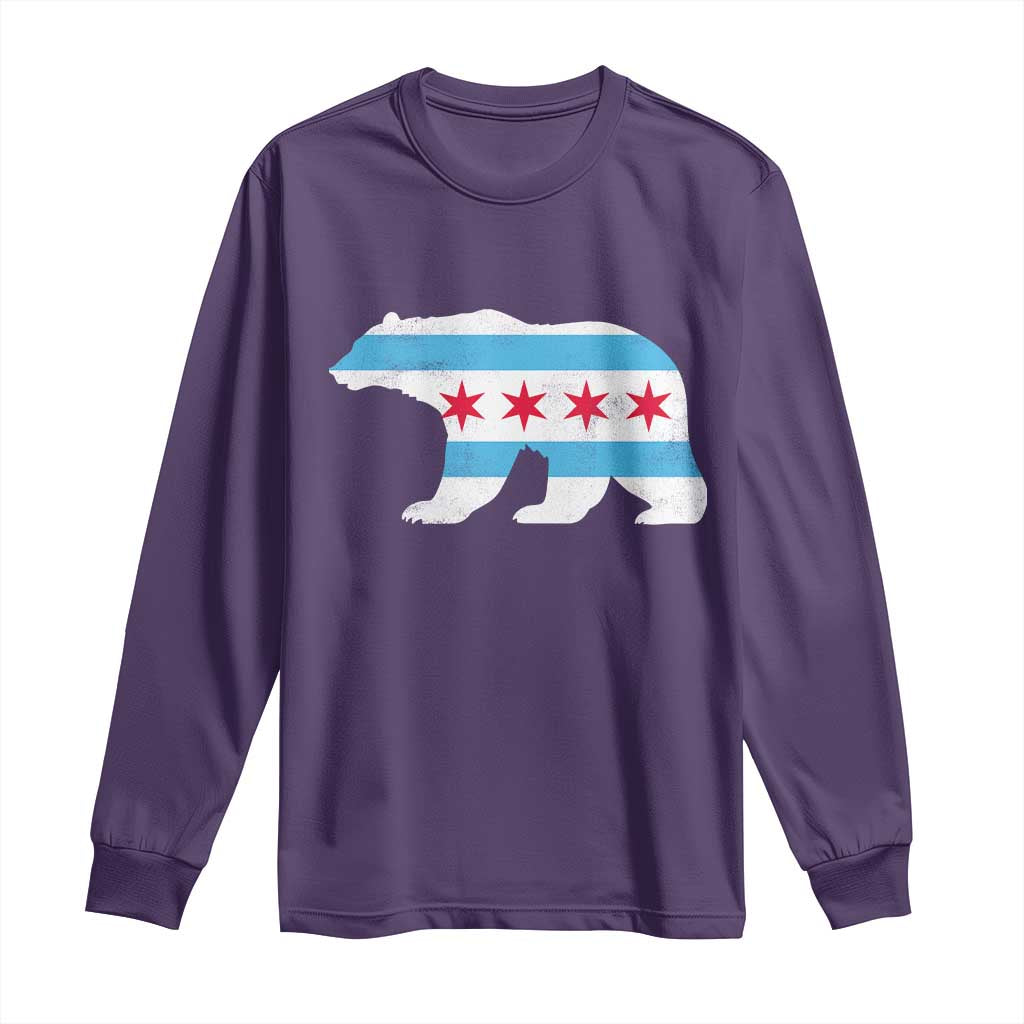 Vintage Chicago Flag Illinois State Bear Lover Long Sleeve Shirt TS11 Purple Print Your Wear