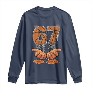 Basketball 67 Six Seven Funny Gen Alpha Meme Drip Long Sleeve Shirt TS11 Navy Print Your Wear