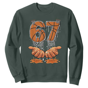 Basketball 67 Six Seven Funny Gen Alpha Meme Drip Sweatshirt TS11 Dark Forest Green Print Your Wear
