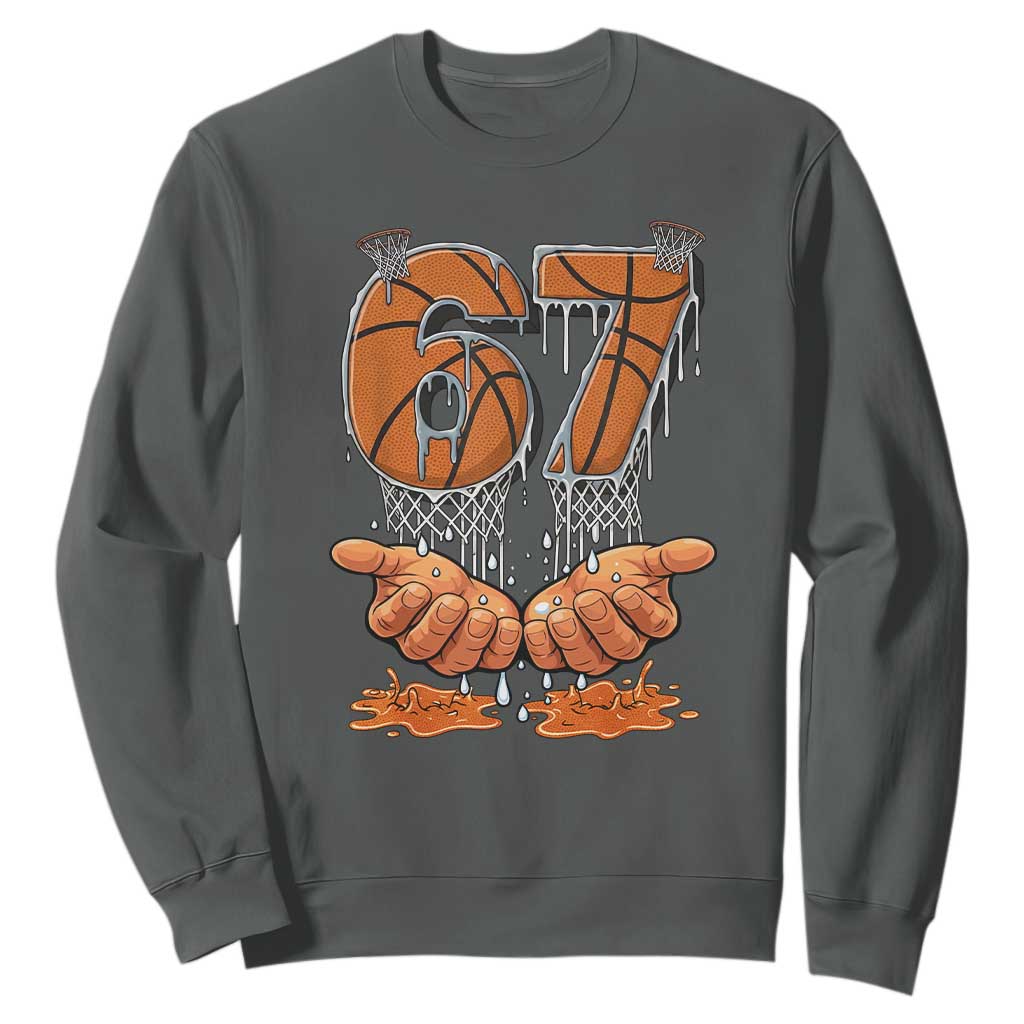 Basketball 67 Six Seven Funny Gen Alpha Meme Drip Sweatshirt TS11 Dark Heather Print Your Wear