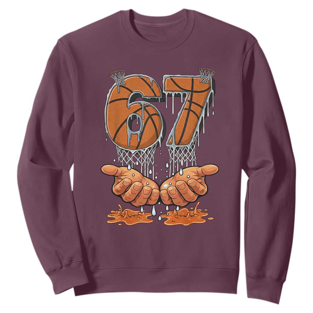 Basketball 67 Six Seven Funny Gen Alpha Meme Drip Sweatshirt TS11 Maroon Print Your Wear