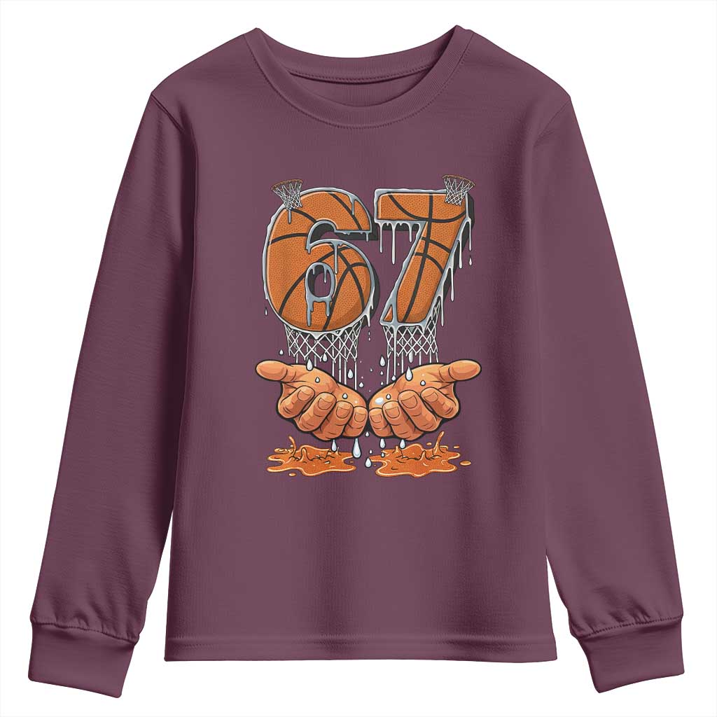Basketball 67 Six Seven Funny Gen Alpha Meme Drip Youth Sweatshirt TS11 Maroon Print Your Wear