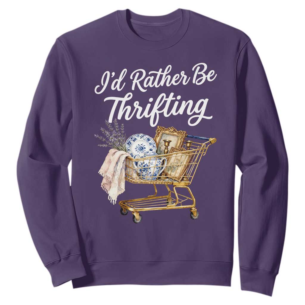 I Would Rather Be Thrifting Sweatshirt Funny Shopping Quote Vintage Hunter TS11 Purple Print Your Wear