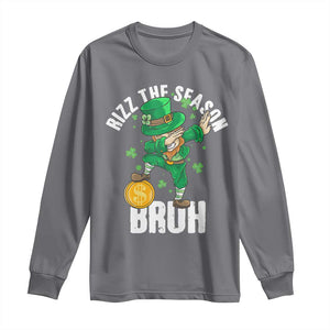 Funny St Patrick's Day Rizz The Season Bruh Long Sleeve Shirt Leprechaun Shamrock TS11 Charcoal Print Your Wear