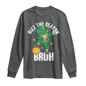 Funny St Patrick's Day Rizz The Season Bruh Long Sleeve Shirt Leprechaun Shamrock TS11 Dark Heather Print Your Wear