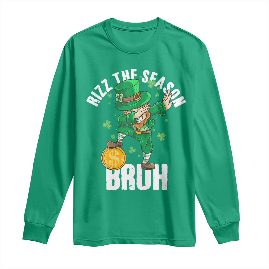 Funny St Patrick's Day Rizz The Season Bruh Long Sleeve Shirt Leprechaun Shamrock TS11 Irish Green Print Your Wear