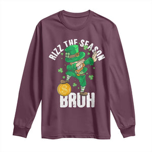 Funny St Patrick's Day Rizz The Season Bruh Long Sleeve Shirt Leprechaun Shamrock TS11 Maroon Print Your Wear