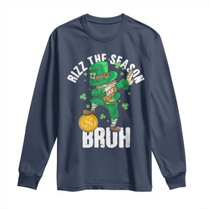 Funny St Patrick's Day Rizz The Season Bruh Long Sleeve Shirt Leprechaun Shamrock TS11 Navy Print Your Wear