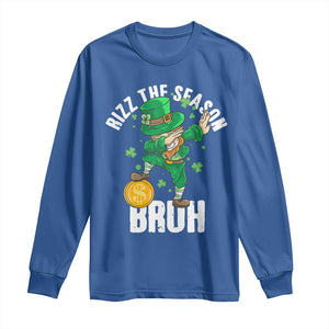 Funny St Patrick's Day Rizz The Season Bruh Long Sleeve Shirt Leprechaun Shamrock TS11 Royal Blue Print Your Wear