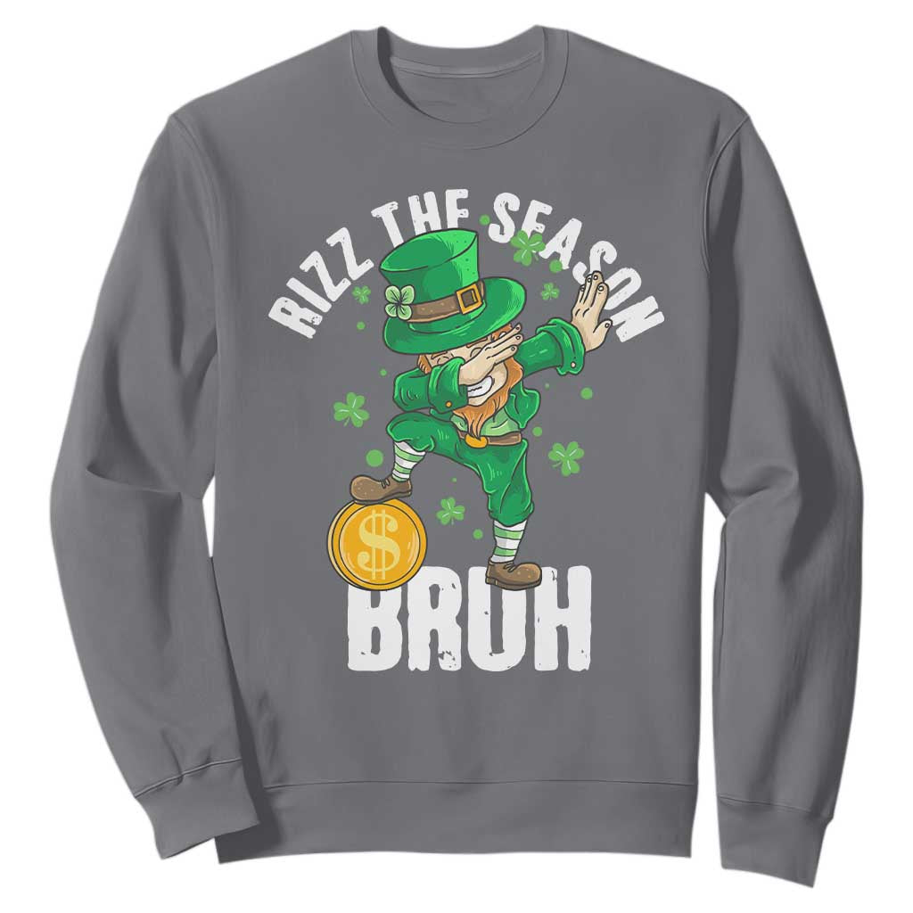Funny St Patrick's Day Rizz The Season Bruh Sweatshirt Leprechaun Shamrock TS11 Charcoal Print Your Wear
