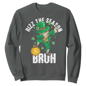 Funny St Patrick's Day Rizz The Season Bruh Sweatshirt Leprechaun Shamrock TS11 Dark Heather Print Your Wear