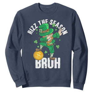 Funny St Patrick's Day Rizz The Season Bruh Sweatshirt Leprechaun Shamrock TS11 Navy Print Your Wear