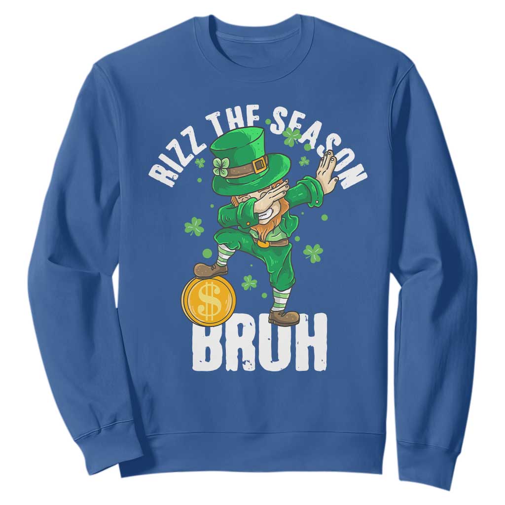 Funny St Patrick's Day Rizz The Season Bruh Sweatshirt Leprechaun Shamrock TS11 Royal Blue Print Your Wear