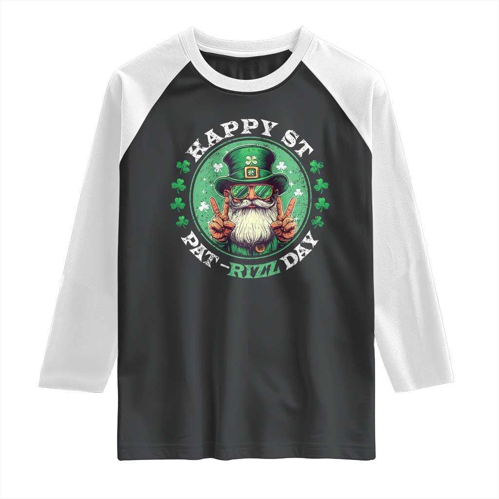 Happy St Pat Rizz Day Raglan Shirt Leprechaun St Patrick's Day Shamrock TS11 Black White Print Your Wear