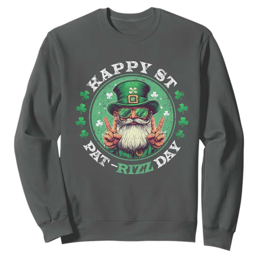 Happy St Pat Rizz Day Sweatshirt Leprechaun St Patrick's Day Shamrock TS11 Dark Heather Print Your Wear