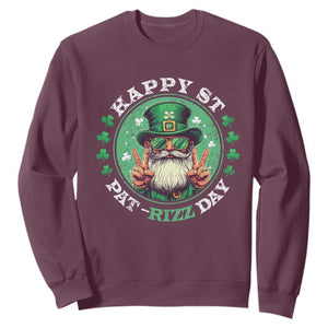 Happy St Pat Rizz Day Sweatshirt Leprechaun St Patrick's Day Shamrock TS11 Maroon Print Your Wear