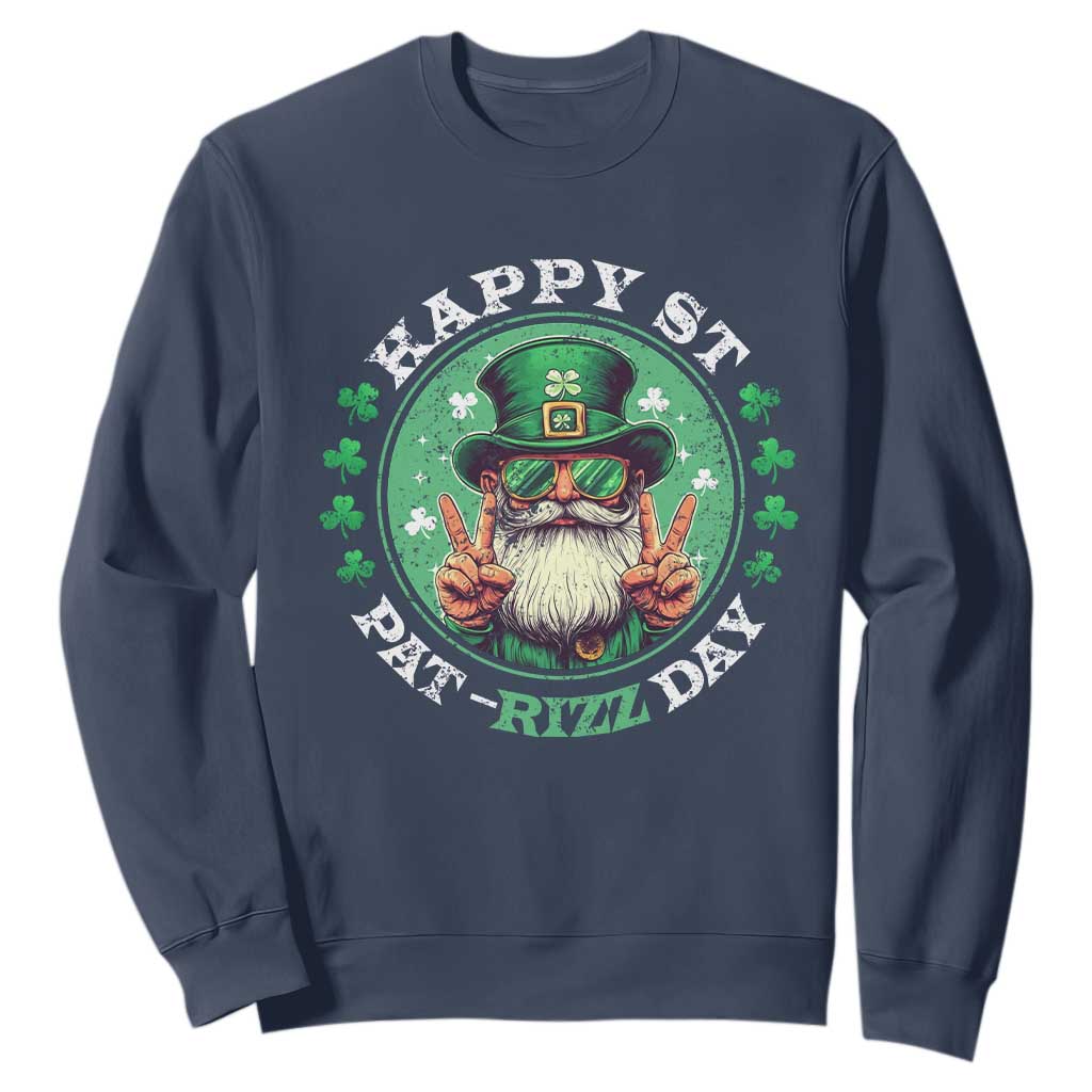 Happy St Pat Rizz Day Sweatshirt Leprechaun St Patrick's Day Shamrock TS11 Navy Print Your Wear
