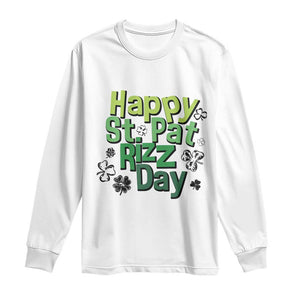 Funny Skibidi St Patrick's Day Long Sleeve Shirt Happy St Pat Rizz Day Shamrock TS11 White Print Your Wear