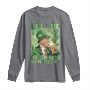 Funny St Patrick's Day Trump Long Sleeve Shirt Let The Shenanigans Begin Leprechaun Trump TS11 Charcoal Print Your Wear