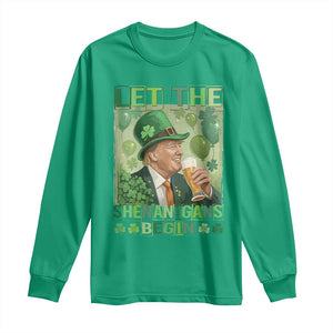 Funny St Patrick's Day Trump Long Sleeve Shirt Let The Shenanigans Begin Leprechaun Trump TS11 Irish Green Print Your Wear