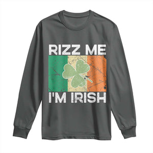 Funny St Patrick's Day Rizz Me I'm Irish Long Sleeve Shirt Shamrock Ireland Flag TS11 Dark Heather Print Your Wear