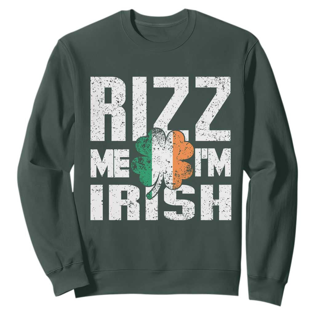 Funny Rizz Me I'm Irish Sweatshirt St Patrick's Day Vintage Ireland Flag TS11 Dark Forest Green Print Your Wear