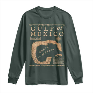 Gulf Of Mexico ESTD 1672 Long Sleeve Shirt Vintage Map TS11 Dark Forest Green Print Your Wear