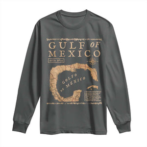 Gulf Of Mexico ESTD 1672 Long Sleeve Shirt Vintage Map TS11 Dark Heather Print Your Wear