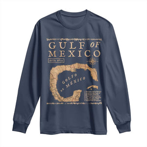 Gulf Of Mexico ESTD 1672 Long Sleeve Shirt Vintage Map TS11 Navy Print Your Wear