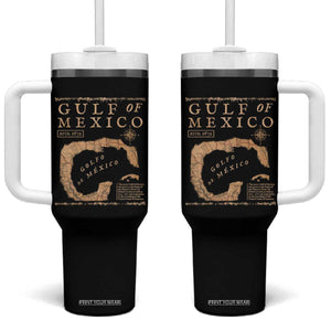 Gulf Of Mexico ESTD 1672 Tumbler With Handle Vintage Map TS11 One Size: 40 oz Black Print Your Wear