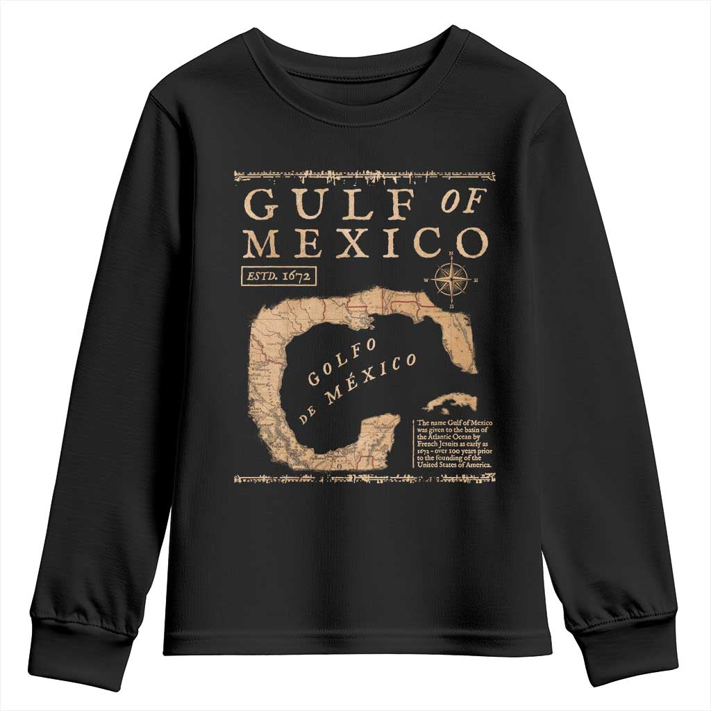 Gulf Of Mexico ESTD 1672 Youth Sweatshirt Vintage Map TS11 Black Print Your Wear